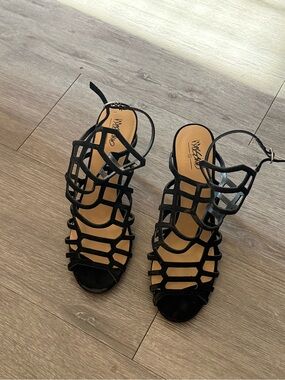 Black Cage Heel Sandals